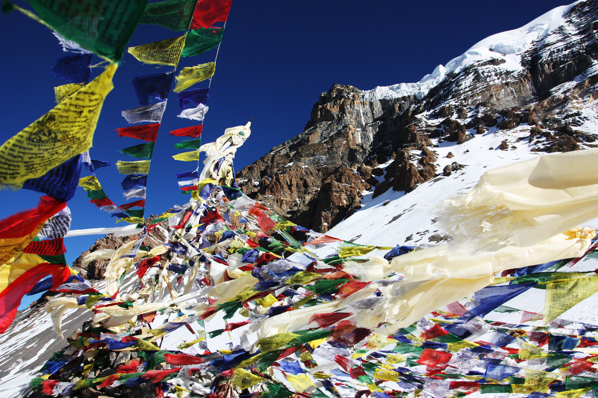 Image of a group of prayer flags in Nepal. 