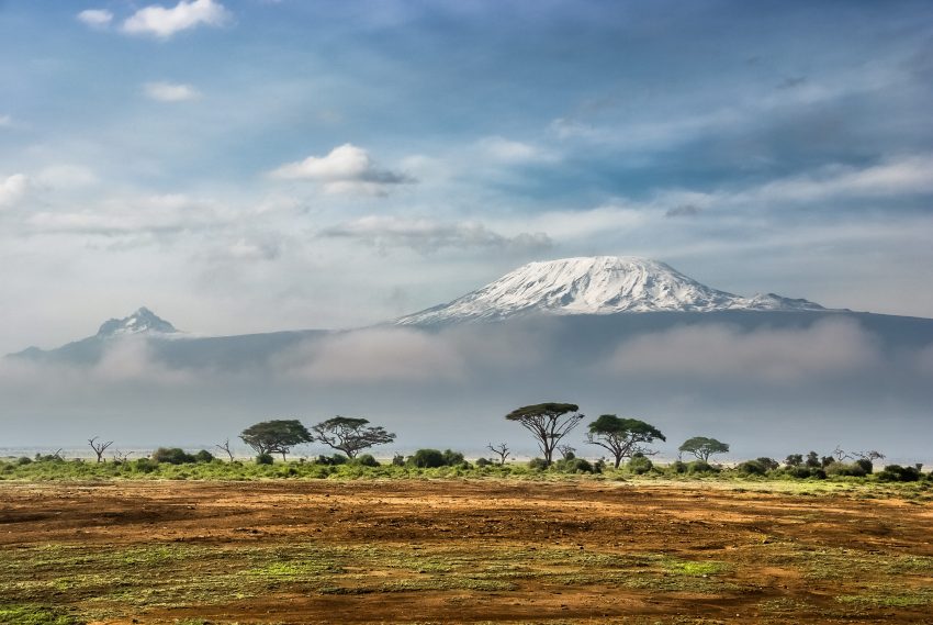 The view of Kilimanjaro from Amboseli National Park, Kenya