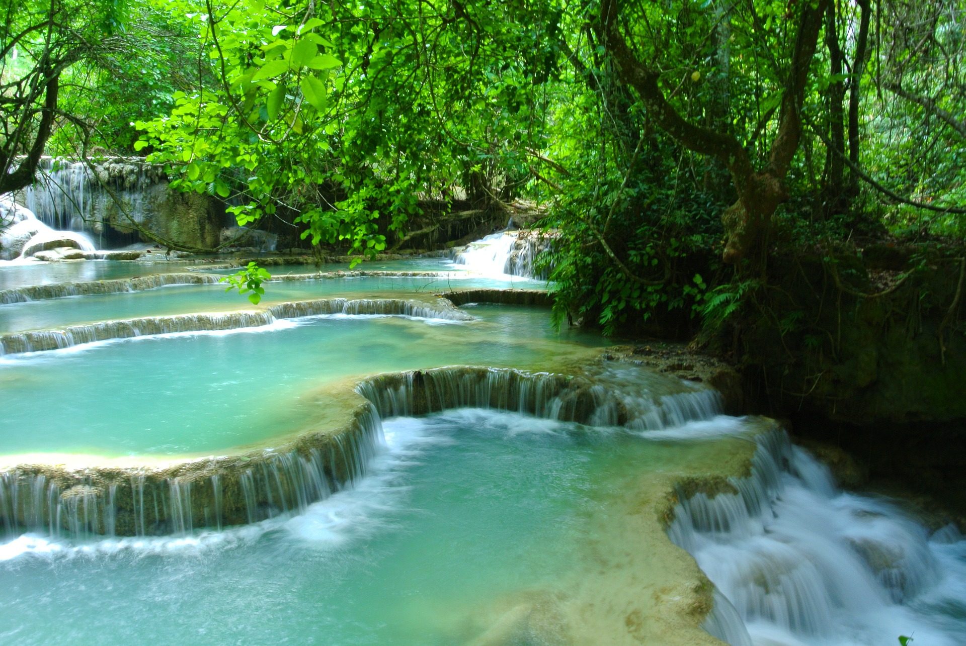 Turquoise water at Kuang Si Falls, Laos