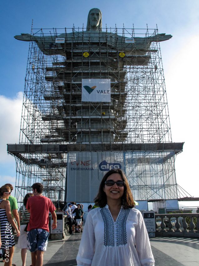 Me with Christ Statue scaffolding Travel Tips to visit Christ the Redeemer