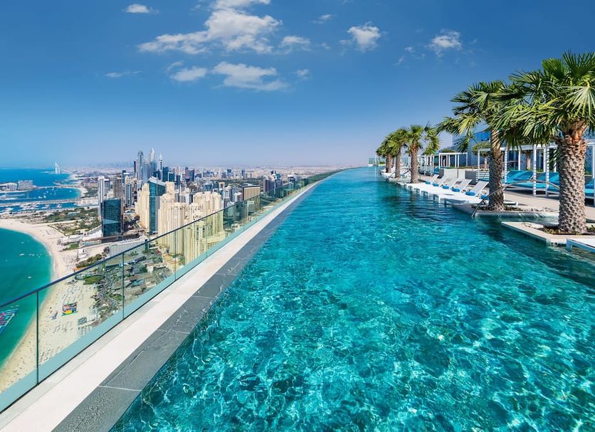 Swimming pool view at the Address Beach Resort, Dubai, UAE