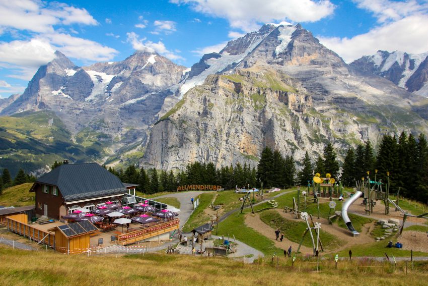 playground near Murren, Switzerland with mountains in the background