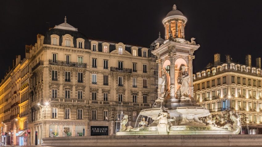 view of building during nighttime, Lyon, France