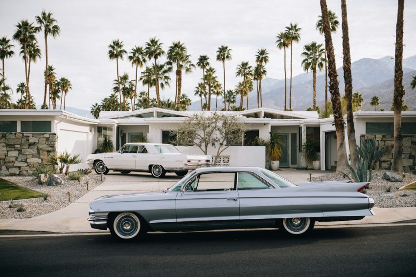 a car is parked in front of a house, Palm Springs, California
