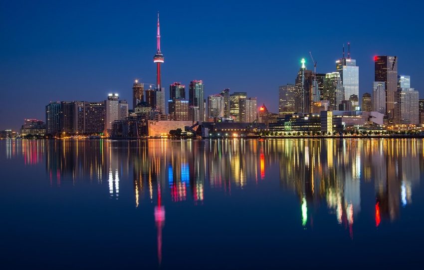 buildings, cn tower, river, waterfront, illuminated, city lights, cityscape, skyline, skyscrapers, architecture, reflection, nature, water reflection, mirroring, canada, night, night photography, ontario, toronto, water, calm waters