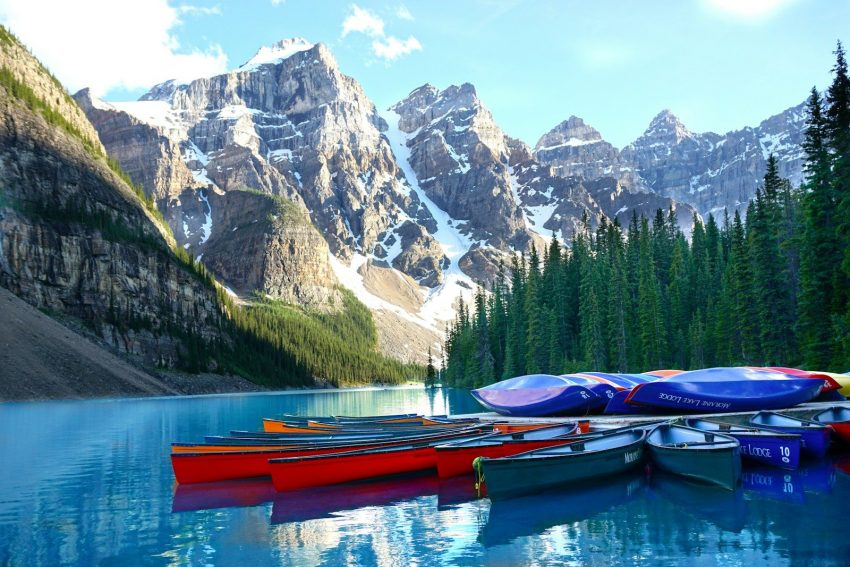 assorted-color boats on body of water, Banff, Canada