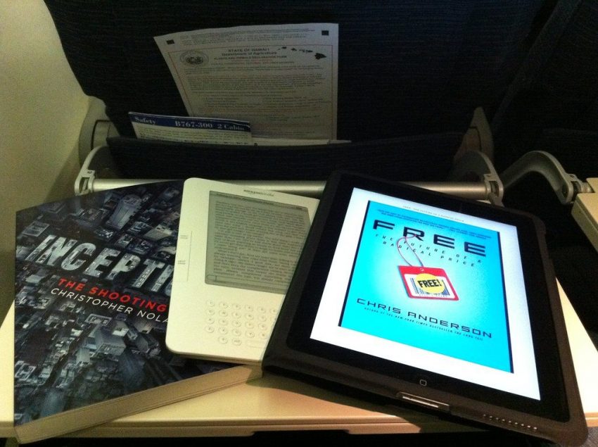 e-reader on an airplane