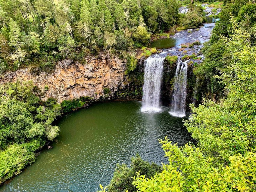 bird's eye view of water falls